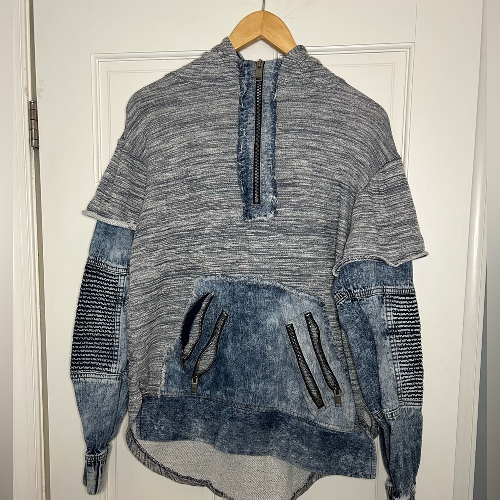 Copper Rivet Denim Factory Men’s Half-Zip Denim and Cloth Hoodie - SIZE M
